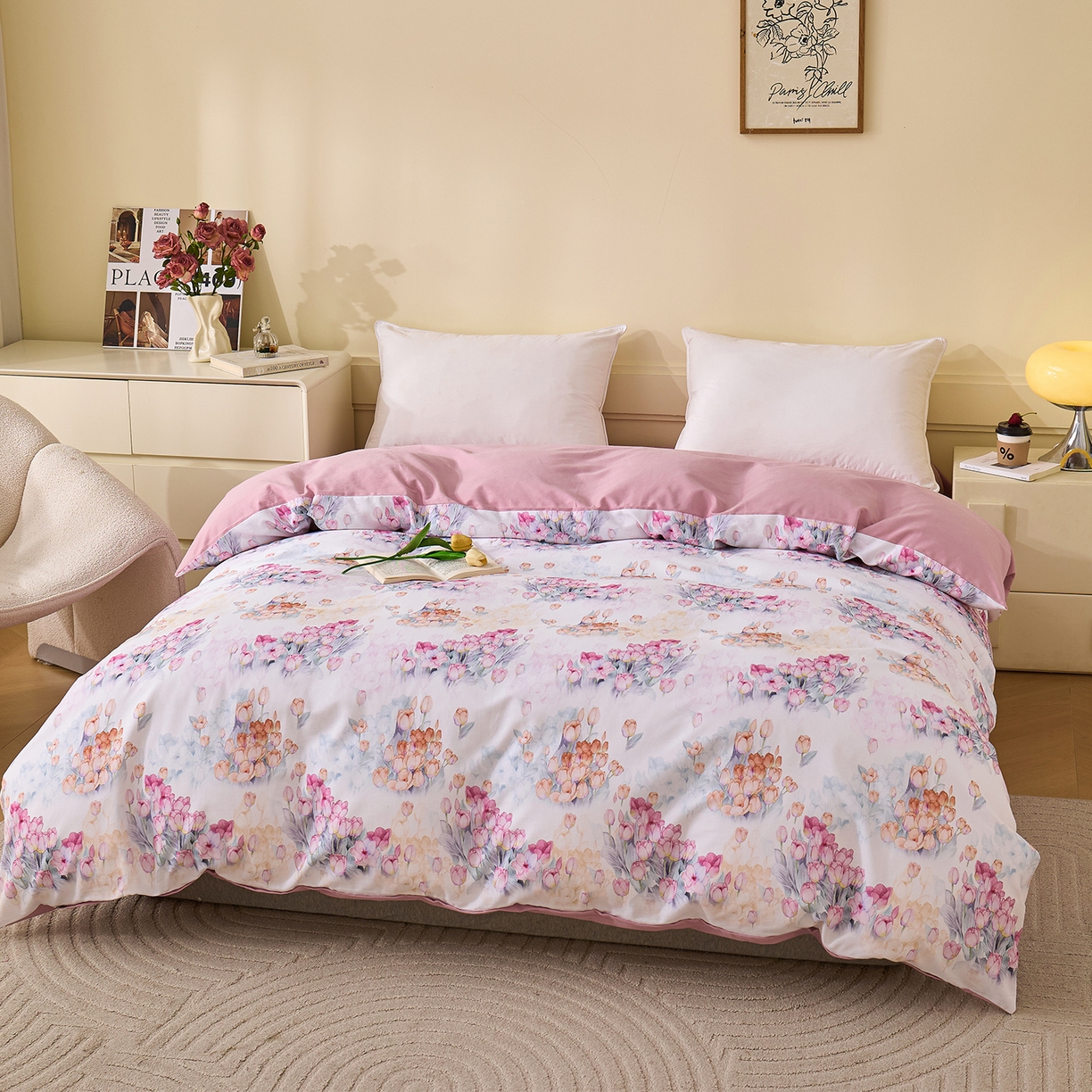 91家纺网 家纺一手货源 找家纺 元元家居（元元被业） 2025秋冬新款全棉纯棉磨毛印花四件套 大漂亮