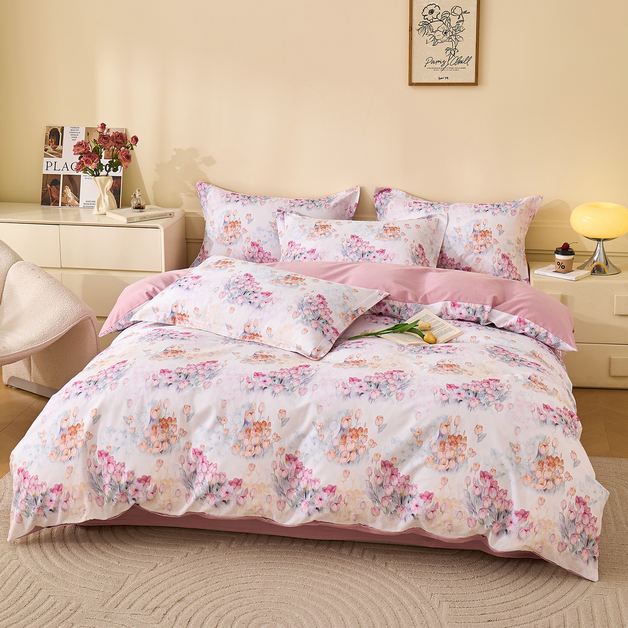 91家纺网 家纺一手货源 找家纺 元元家居（元元被业） 2025秋冬新款全棉纯棉磨毛印花四件套 大漂亮