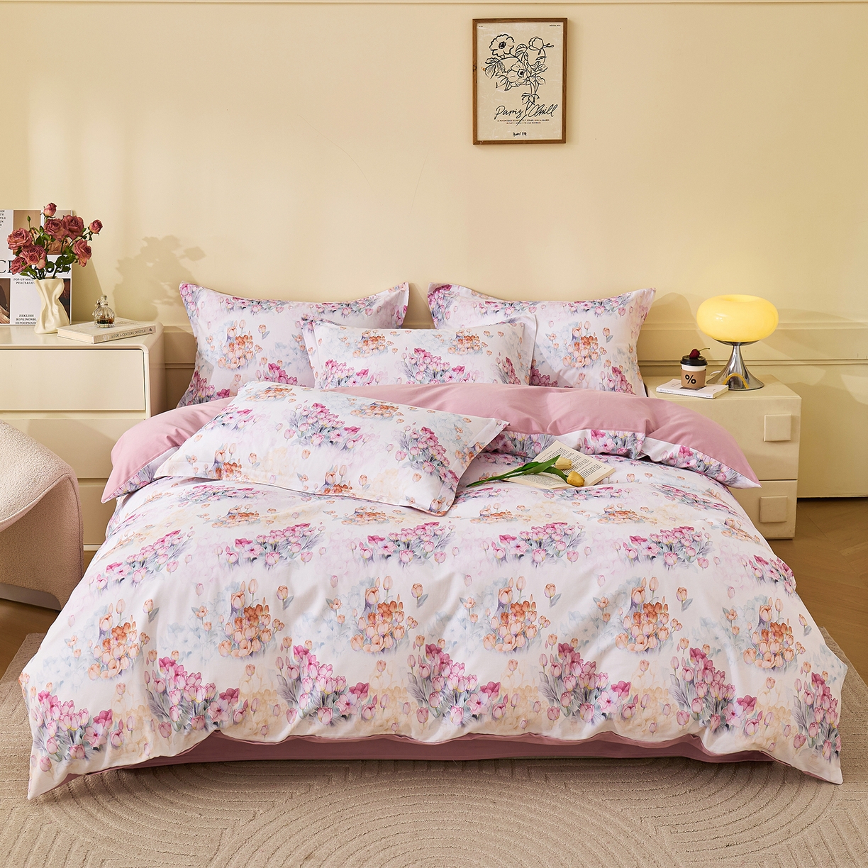 91家纺网 家纺一手货源 找家纺 元元家居（元元被业） 2025秋冬新款全棉纯棉磨毛印花四件套 大漂亮