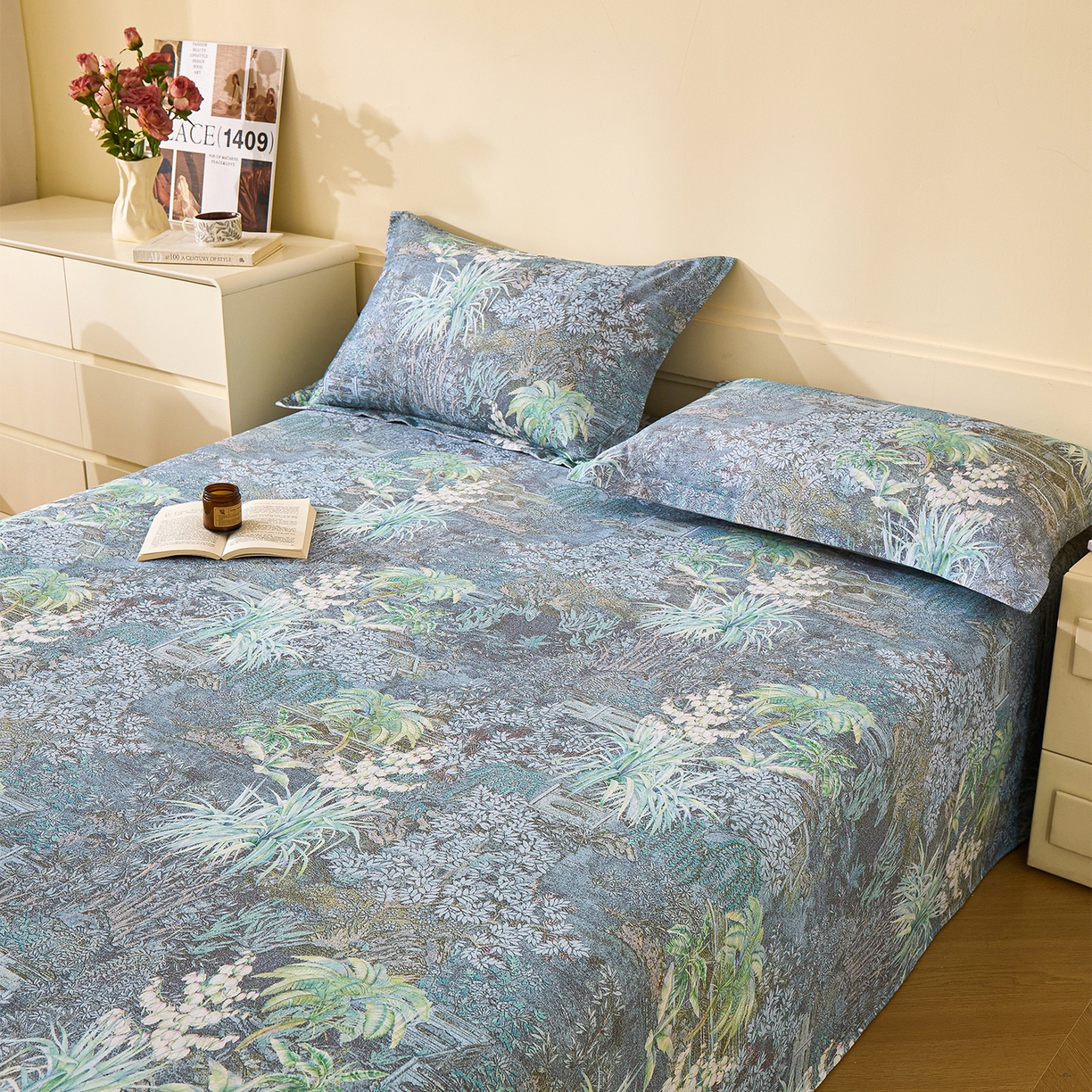 91家纺网 家纺一手货源 找家纺 元元家居（元元被业） 2025秋冬新款全棉纯棉磨毛印花单床单 繁花点缀