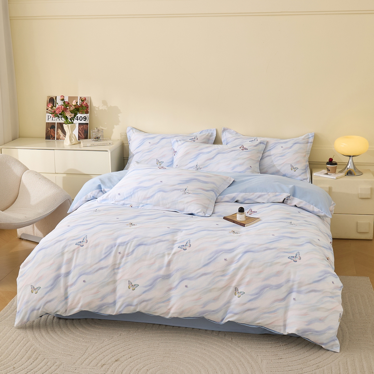 91家纺网 家纺一手货源 找家纺 元元家居（元元被业） 2025秋冬新款全棉纯棉磨毛印花四件套 蝶梦星河