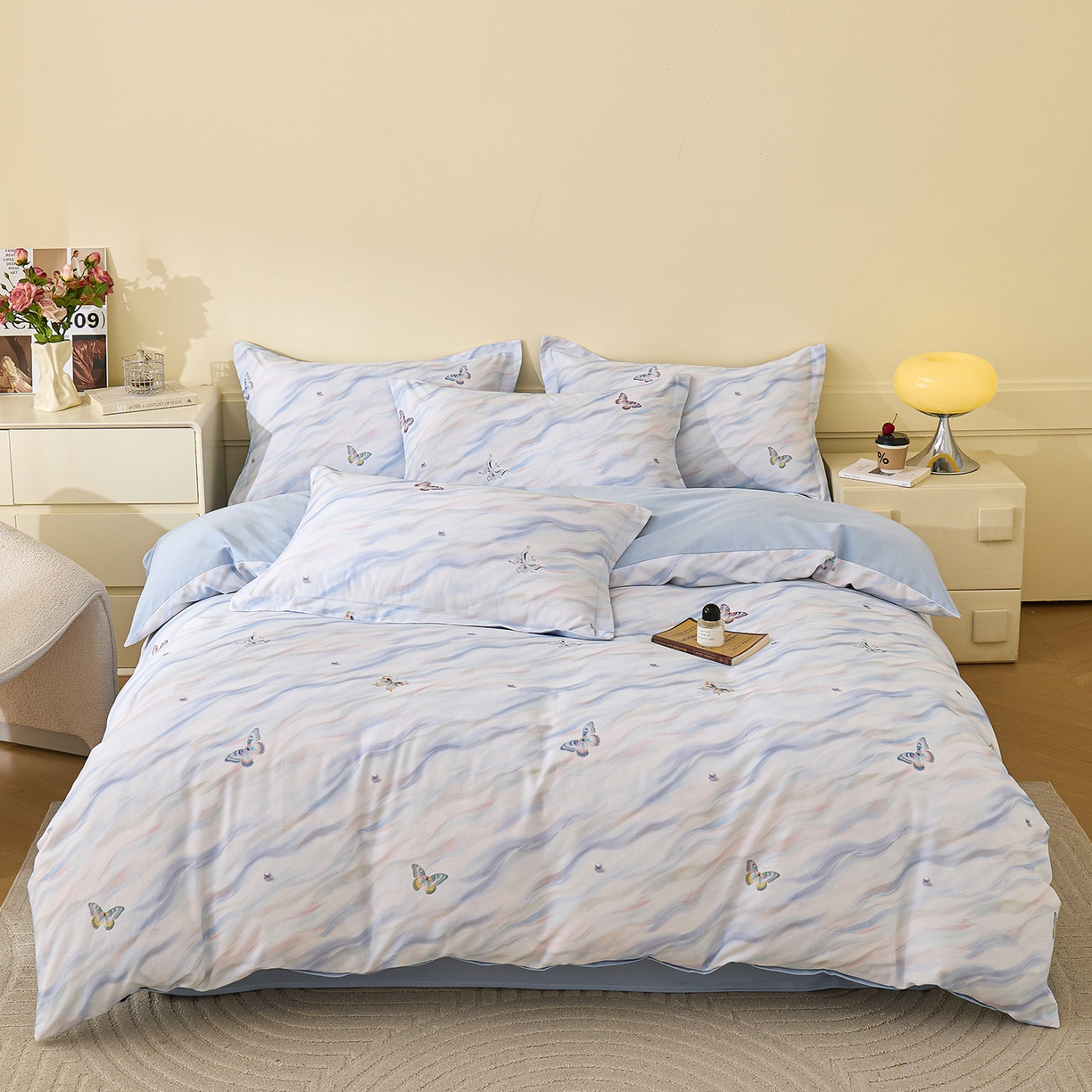 91家纺网 家纺一手货源 找家纺 元元家居（元元被业） 2025秋冬新款全棉纯棉磨毛印花四件套 蝶梦星河