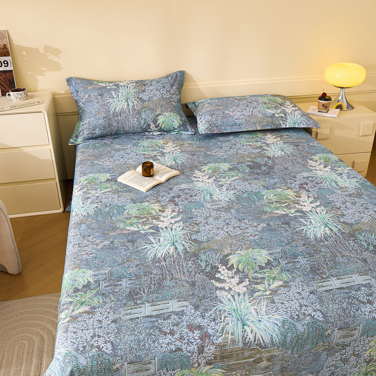 91家纺网 家纺一手货源 找家纺 元元家居（元元被业） 2025秋冬新款全棉纯棉磨毛印花单床单 繁花点缀