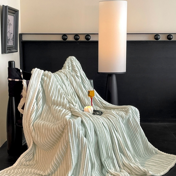 91家纺网 家纺一手货源 找家纺 小叮当家纺仓储工厂店 2025新款亲肤舒适成品抽条阳离子毛毯毯子-阳离子 阳离子-绿