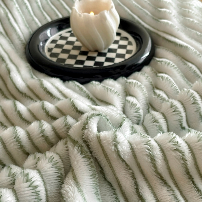 91家纺网 家纺一手货源 找家纺 小叮当家纺仓储工厂店 2025新款亲肤舒适成品抽条阳离子毛毯毯子-阳离子 阳离子-绿