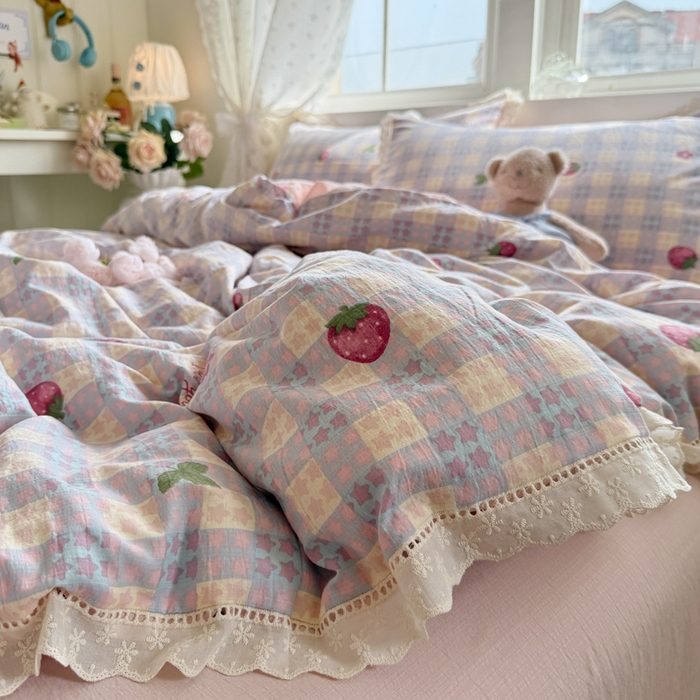 91家纺网 家纺一手货源 找家纺 （总）澜妃 2025新款云感双层纱镂空花边四件套