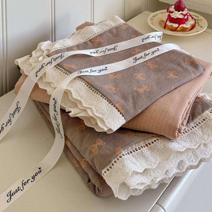 91家纺网 家纺一手货源 找家纺 （总）澜妃 2025新款云感双层纱镂空花边四件套