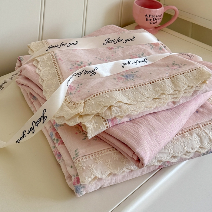 91家纺网 家纺一手货源 找家纺 （总）澜妃 2025新款云感双层纱镂空花边四件套