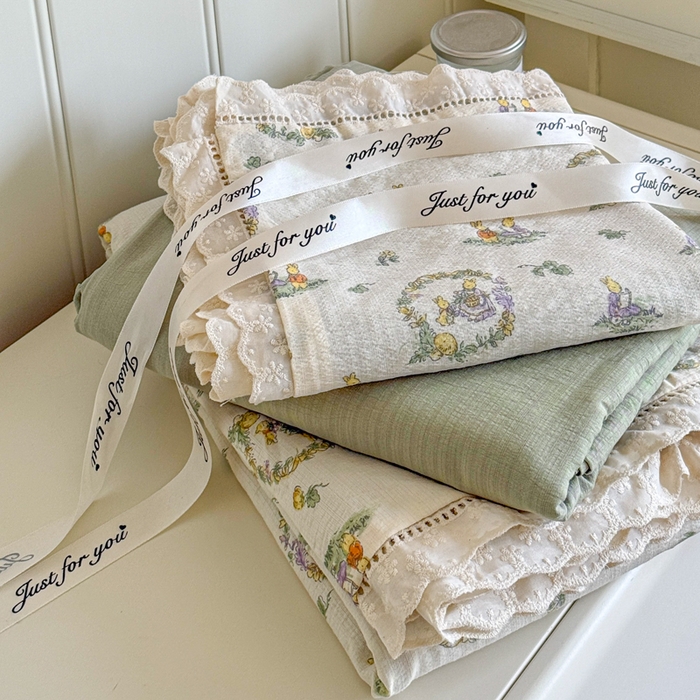 91家纺网 家纺一手货源 找家纺 （总）澜妃 2025新款云感双层纱镂空花边四件套