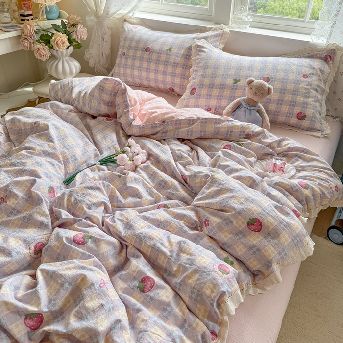 91家纺网 家纺一手货源 找家纺 （总）澜妃 2025新款云感双层纱镂空花边四件套