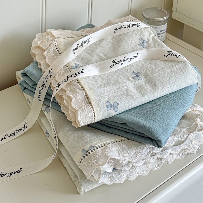 91家纺网 家纺一手货源 找家纺 （总）澜妃 2025新款云感双层纱镂空花边四件套