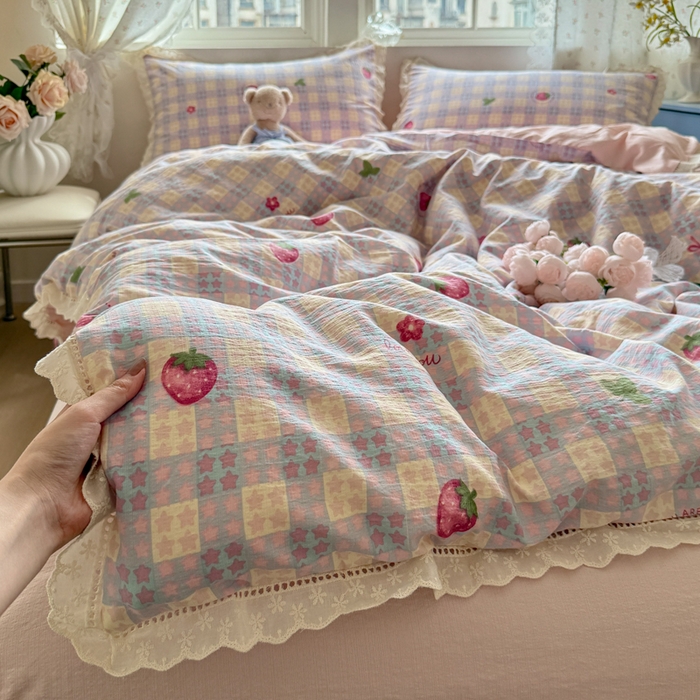 91家纺网 家纺一手货源 找家纺 （总）澜妃 2025新款云感双层纱镂空花边四件套