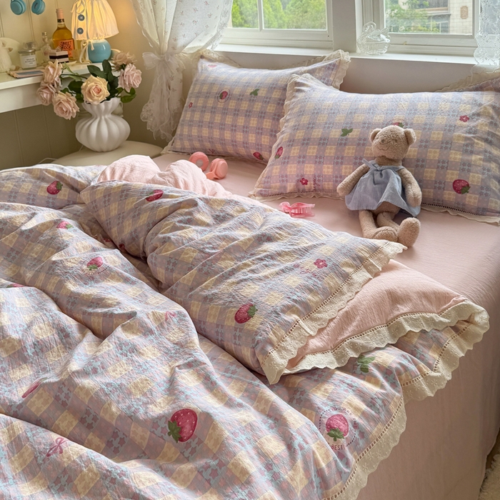 91家纺网 家纺一手货源 找家纺 （总）澜妃 2025新款云感双层纱镂空花边四件套