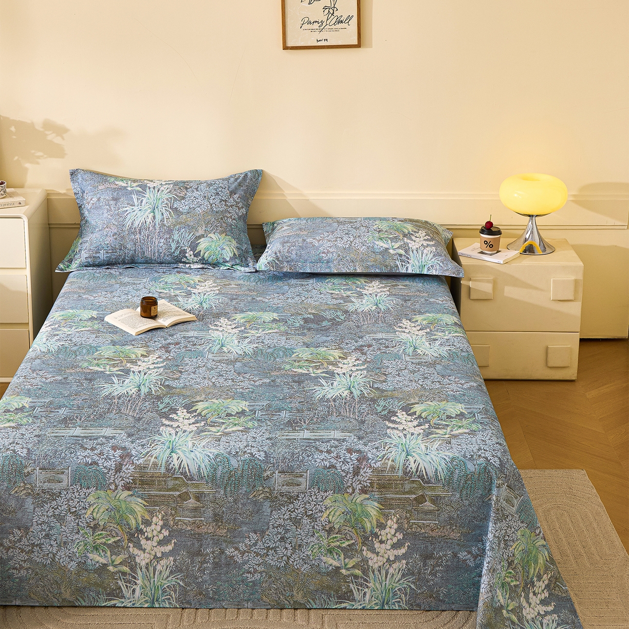 91家纺网 家纺一手货源 找家纺 元元家居（元元被业） 2025秋冬新款全棉纯棉磨毛印花单床单 繁花点缀