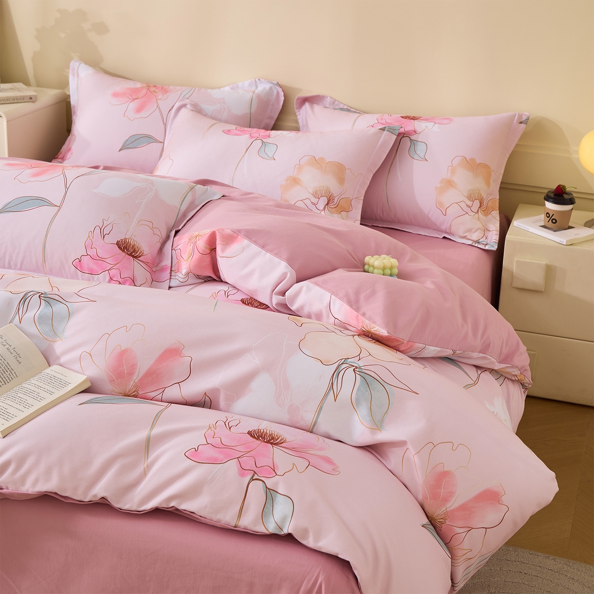 91家纺网 家纺一手货源 找家纺 元元家居（元元被业） 2025秋冬新款全棉纯棉磨毛印花四件套 光韵花季