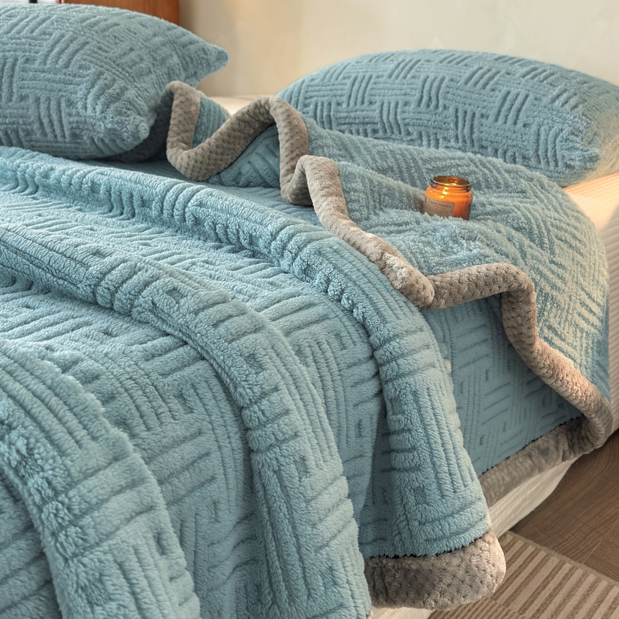 91家纺网 家纺一手货源 找家纺 （总）欧邦 2025新款A类提花舒棉绒双面绒单层毯