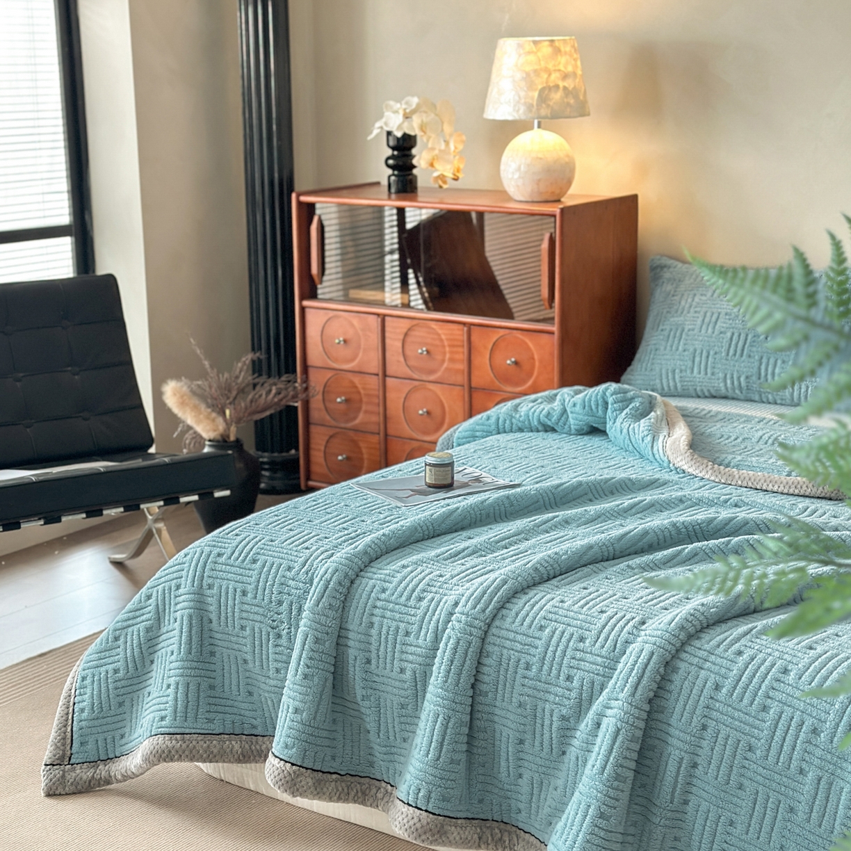 91家纺网 家纺一手货源 找家纺 （总）欧邦 2025新款A类提花舒棉绒双面绒单层毯