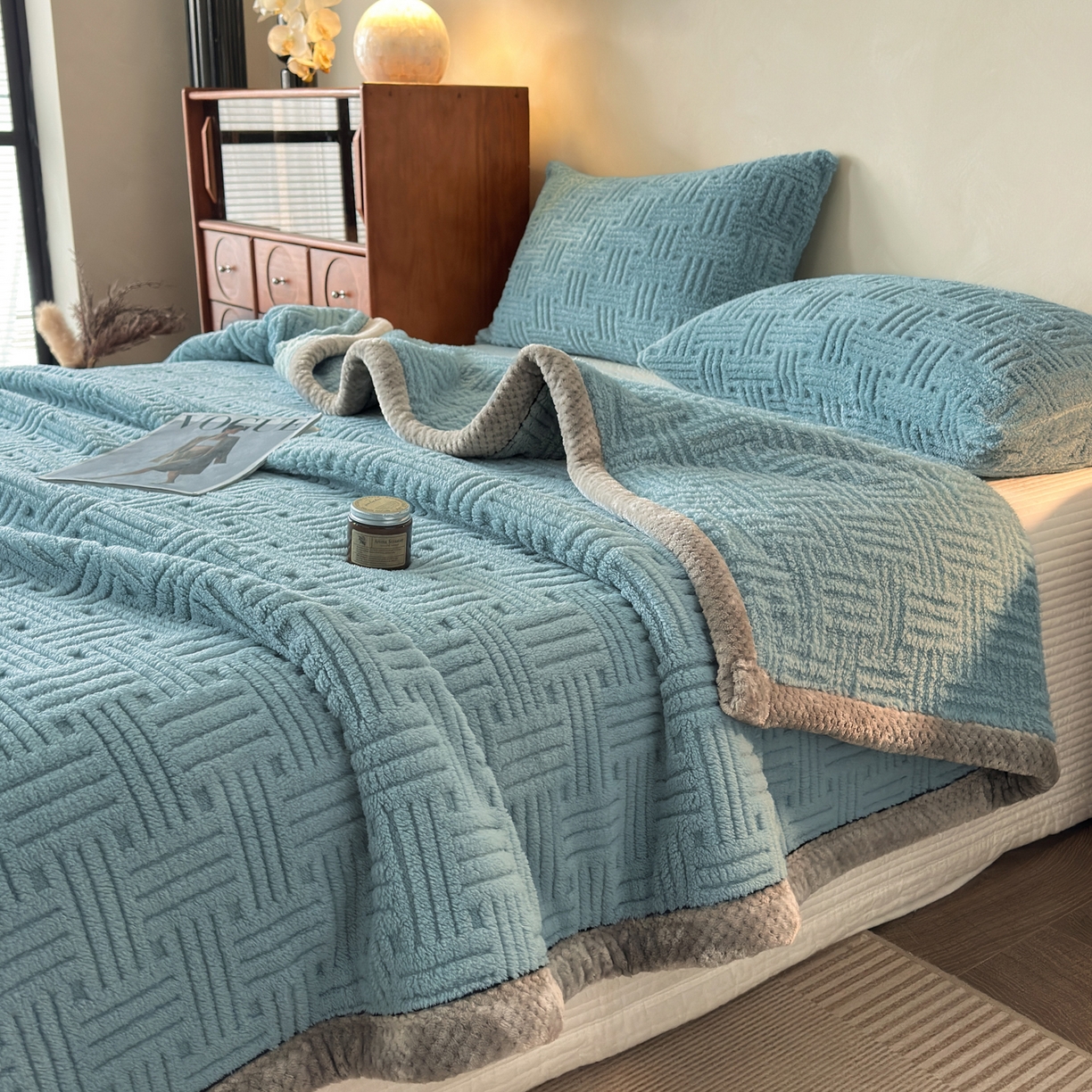 91家纺网 家纺一手货源 找家纺 （总）欧邦 2025新款A类提花舒棉绒双面绒单层毯