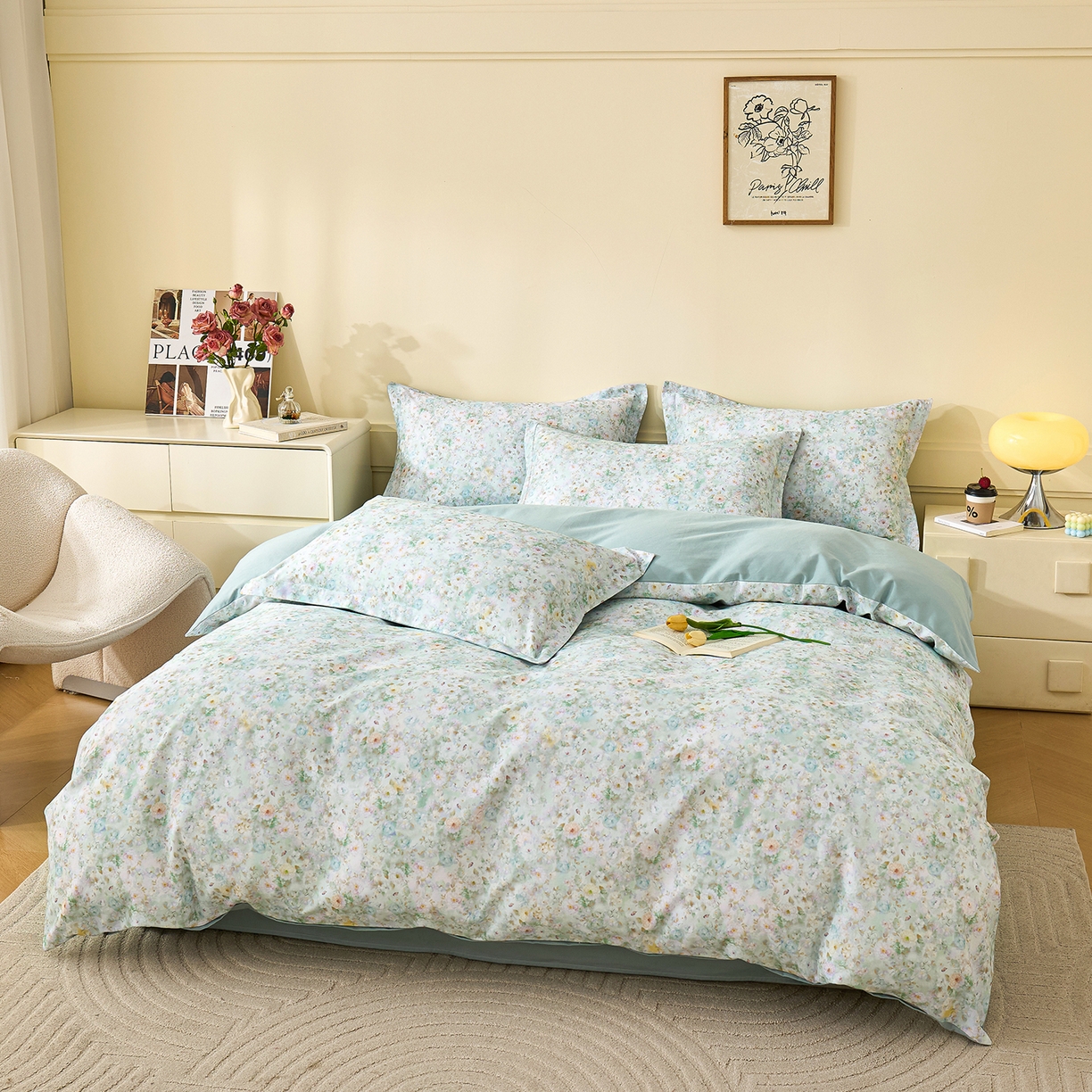 91家纺网 家纺一手货源 找家纺 元元家居（元元被业） 2025秋冬新款全棉纯棉磨毛印花四件套 锦云情深