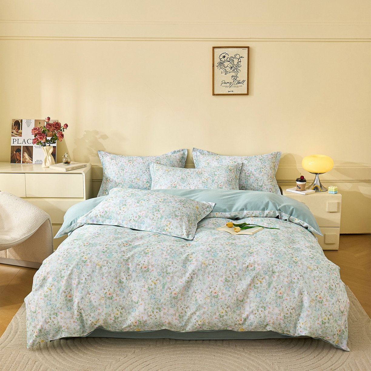 91家纺网 家纺一手货源 找家纺 元元家居（元元被业） 2025秋冬新款全棉纯棉磨毛印花四件套 锦云情深