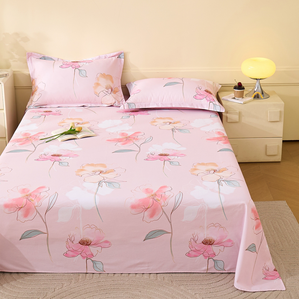 91家纺网 家纺一手货源 找家纺 元元家居（元元被业） 2025秋冬新款全棉纯棉磨毛印花单床单 光韵花季