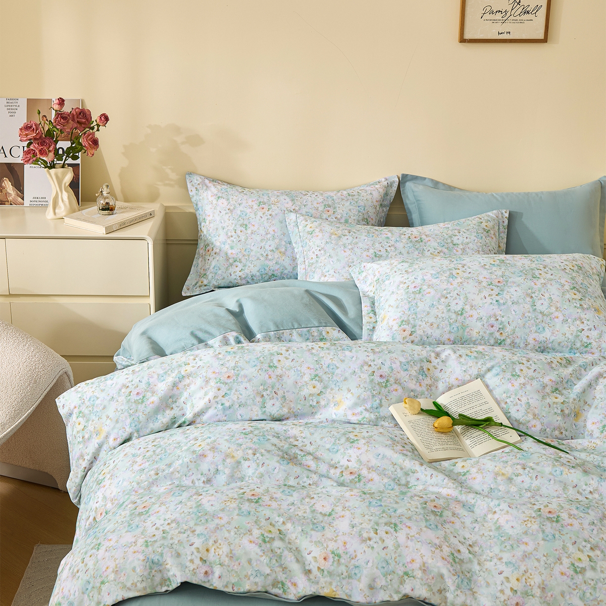 91家纺网 家纺一手货源 找家纺 元元家居（元元被业） 2025秋冬新款全棉纯棉磨毛印花四件套 锦云情深