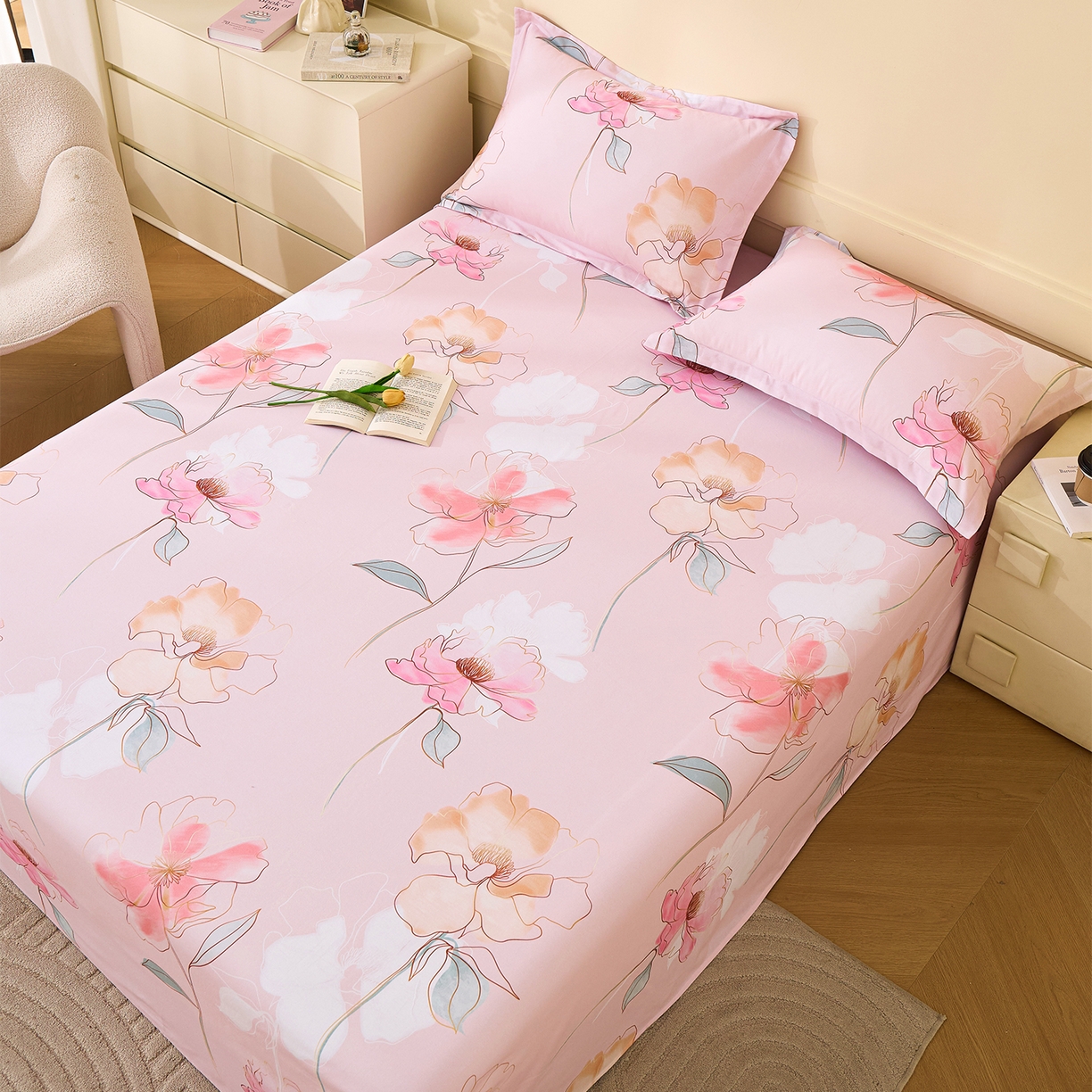 91家纺网 家纺一手货源 找家纺 元元家居（元元被业） 2025秋冬新款全棉纯棉磨毛印花单床单 光韵花季