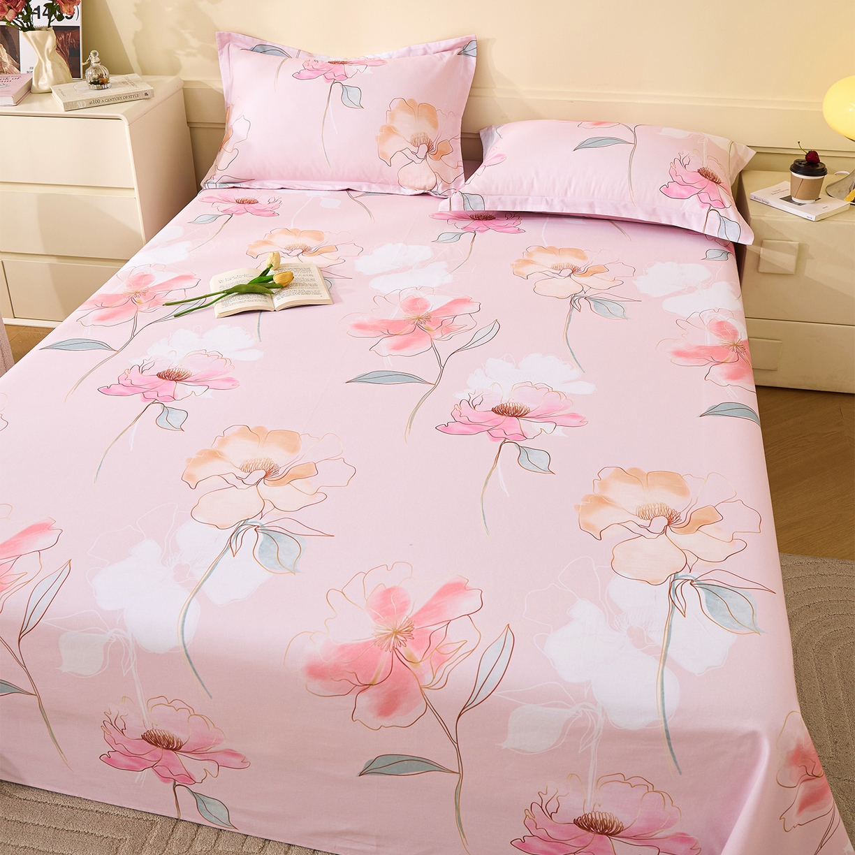 91家纺网 家纺一手货源 找家纺 元元家居（元元被业） 2025秋冬新款全棉纯棉磨毛印花单床单 光韵花季