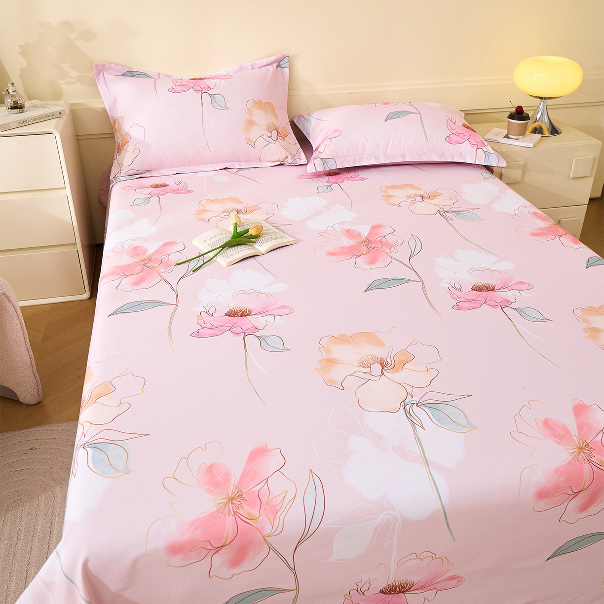 91家纺网 家纺一手货源 找家纺 元元家居（元元被业） 2025秋冬新款全棉纯棉磨毛印花单床单 光韵花季