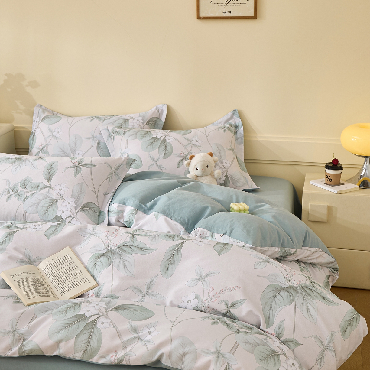 91家纺网 家纺一手货源 找家纺 元元家居（元元被业） 2025秋冬新款全棉纯棉磨毛印花四件套 落叶白霜