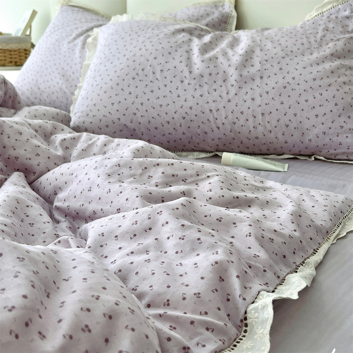 荣轩2025新款全棉双层纱镂空花边工艺款四件套（铺床版） 和季-紫