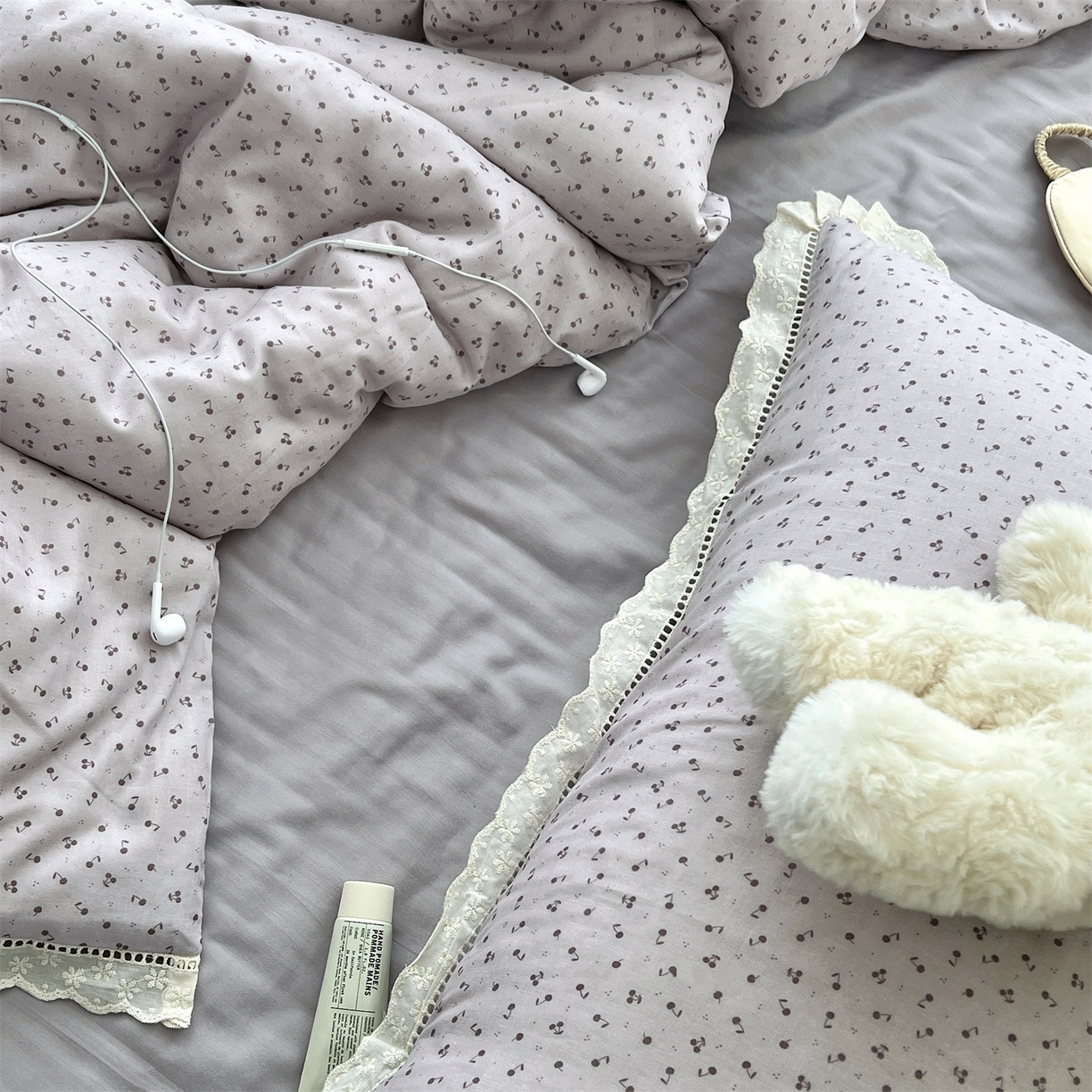 91家纺网 家纺一手货源 找家纺 荣轩2025新款全棉双层纱镂空花边工艺款四件套（铺床版） 和季-紫