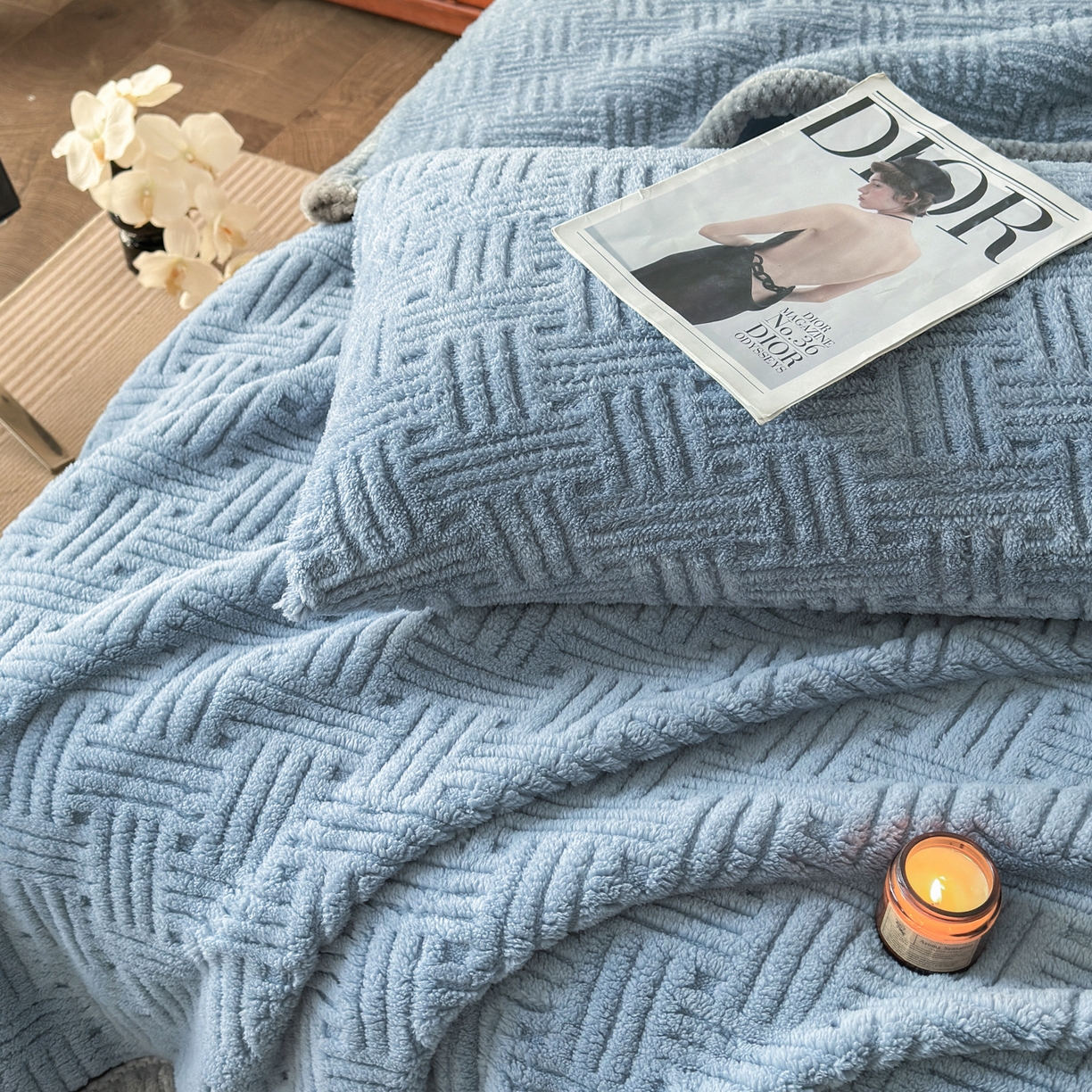 91家纺网 家纺一手货源 找家纺 欧邦 2025新款A类提花舒棉绒双面绒单层毯 贵族蓝