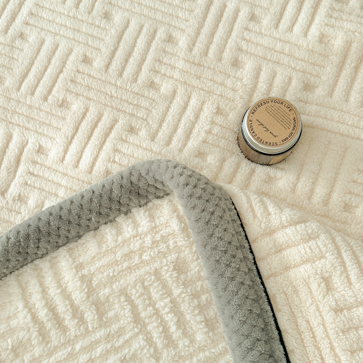 91家纺网 家纺一手货源 找家纺 欧邦 2025新款A类提花舒棉绒双面绒单层毯 暖米杏