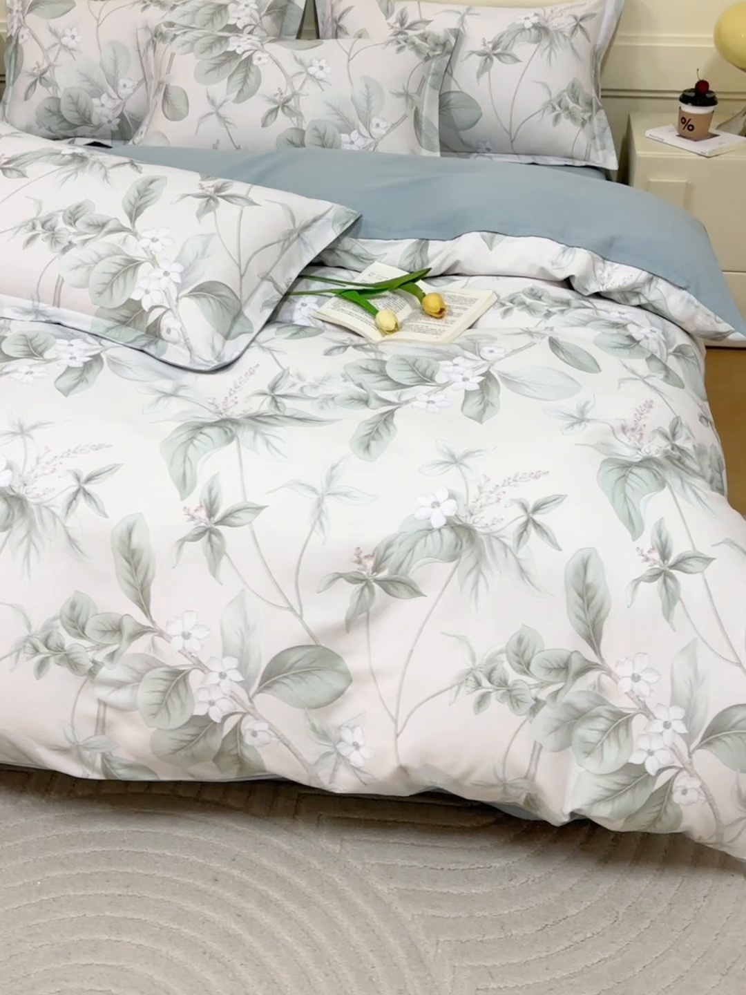 91家纺网 家纺一手货源 找家纺 元元家居（元元被业） 2025秋冬新款全棉纯棉磨毛印花四件套 落叶白霜