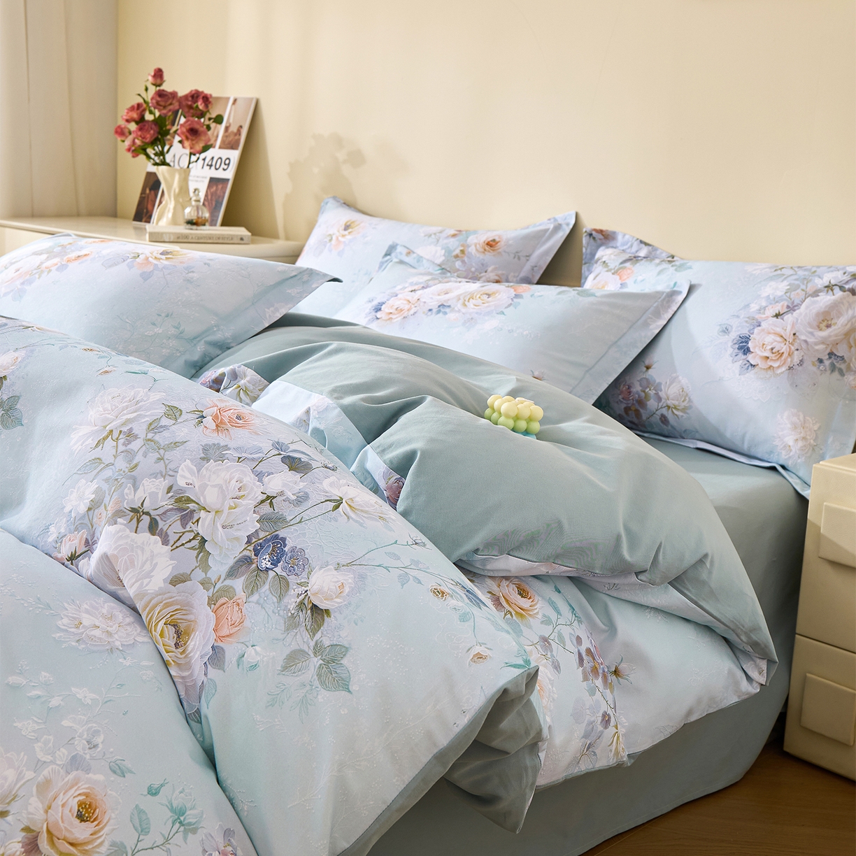 元元家居（元元被业） 2025秋冬新款全棉纯棉磨毛印花四件套 玫瑰花绣