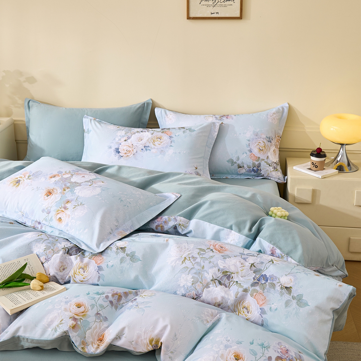 91家纺网 家纺一手货源 找家纺 元元家居（元元被业） 2025秋冬新款全棉纯棉磨毛印花四件套 玫瑰花绣