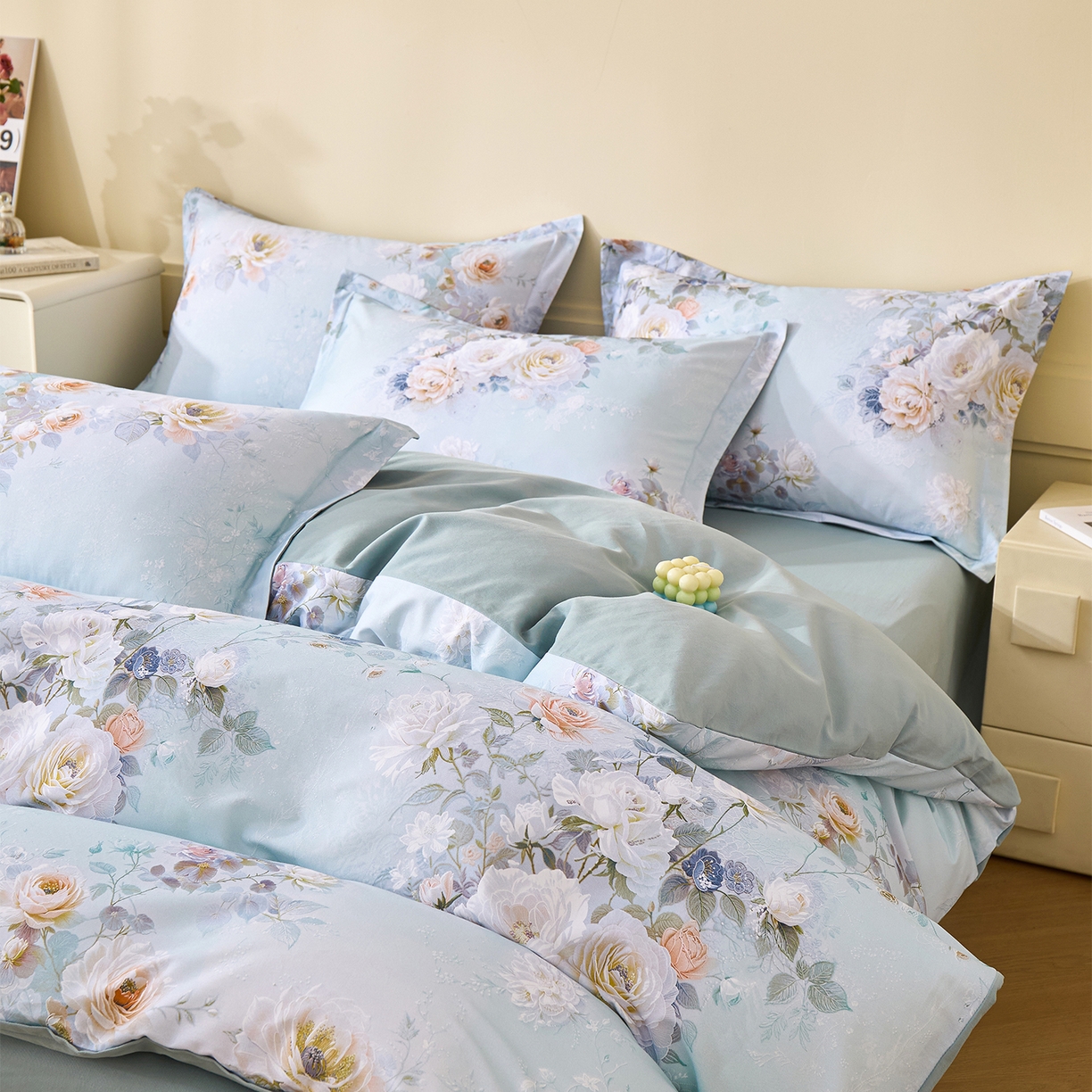 91家纺网 家纺一手货源 找家纺 元元家居（元元被业） 2025秋冬新款全棉纯棉磨毛印花四件套 玫瑰花绣