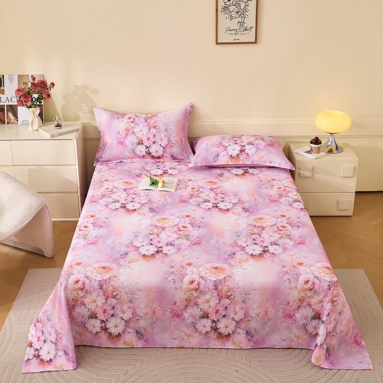 元元家居（元元被业） 2025秋冬新款全棉纯棉磨毛印花单床单 花妍悦粉