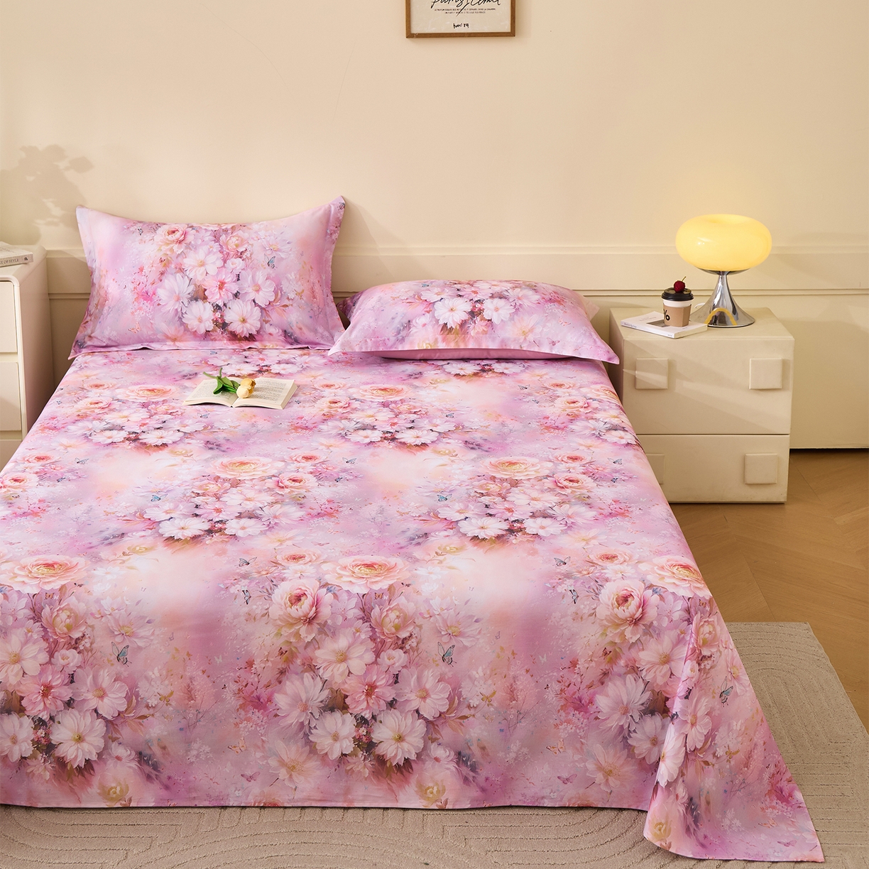 91家纺网 家纺一手货源 找家纺 元元家居（元元被业） 2025秋冬新款全棉纯棉磨毛印花单床单 花妍悦粉