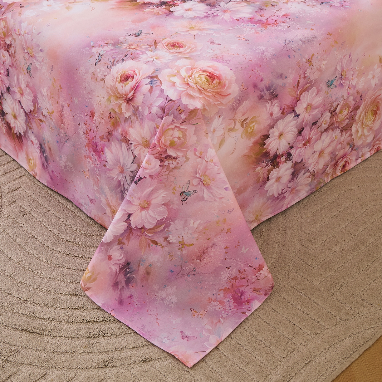 91家纺网 家纺一手货源 找家纺 元元家居（元元被业） 2025秋冬新款全棉纯棉磨毛印花单床单 花妍悦粉