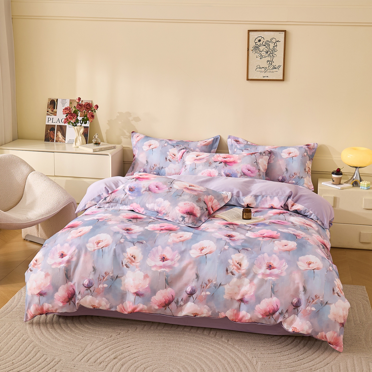 91家纺网 家纺一手货源 找家纺 元元家居（元元被业） 2025秋冬新款全棉纯棉磨毛印花四件套 山间闲云