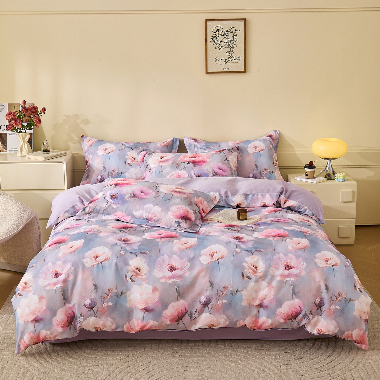 91家纺网 家纺一手货源 找家纺 元元家居（元元被业） 2025秋冬新款全棉纯棉磨毛印花四件套 山间闲云