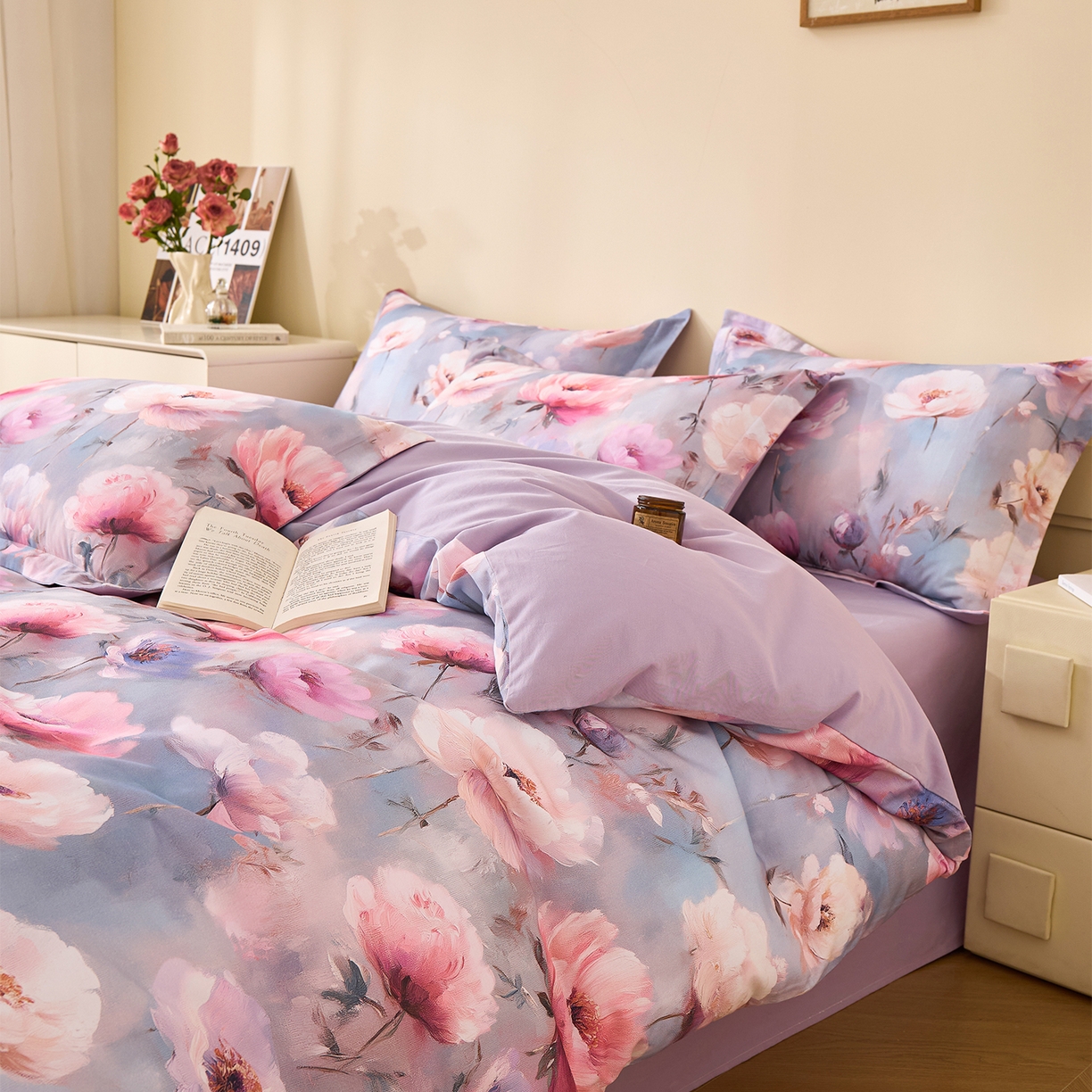 91家纺网 家纺一手货源 找家纺 元元家居（元元被业） 2025秋冬新款全棉纯棉磨毛印花四件套 山间闲云