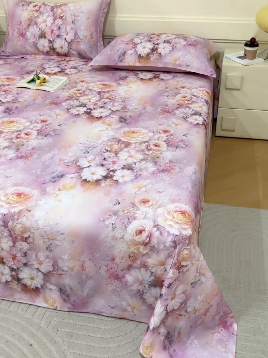 91家纺网 家纺一手货源 找家纺 元元家居（元元被业） 2025秋冬新款全棉纯棉磨毛印花单床单 花妍悦粉