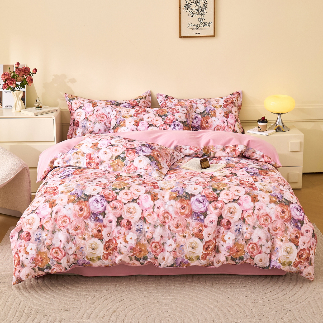 91家纺网 家纺一手货源 找家纺 元元家居（元元被业） 2025秋冬新款全棉纯棉磨毛印花四件套 听香水榭