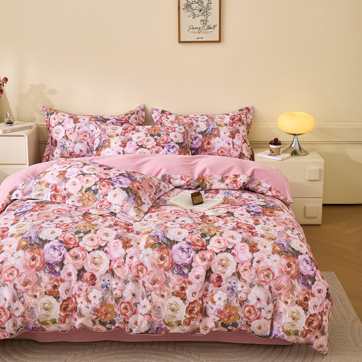 91家纺网 家纺一手货源 找家纺 元元家居（元元被业） 2025秋冬新款全棉纯棉磨毛印花四件套 听香水榭