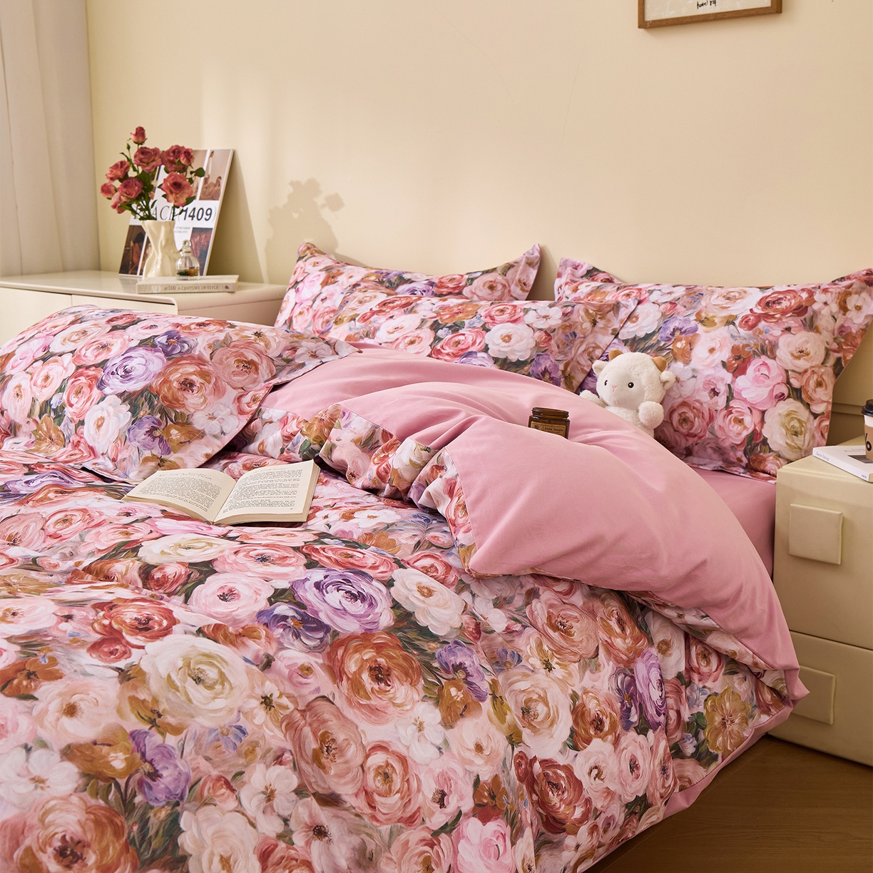 91家纺网 家纺一手货源 找家纺 元元家居（元元被业） 2025秋冬新款全棉纯棉磨毛印花四件套 听香水榭