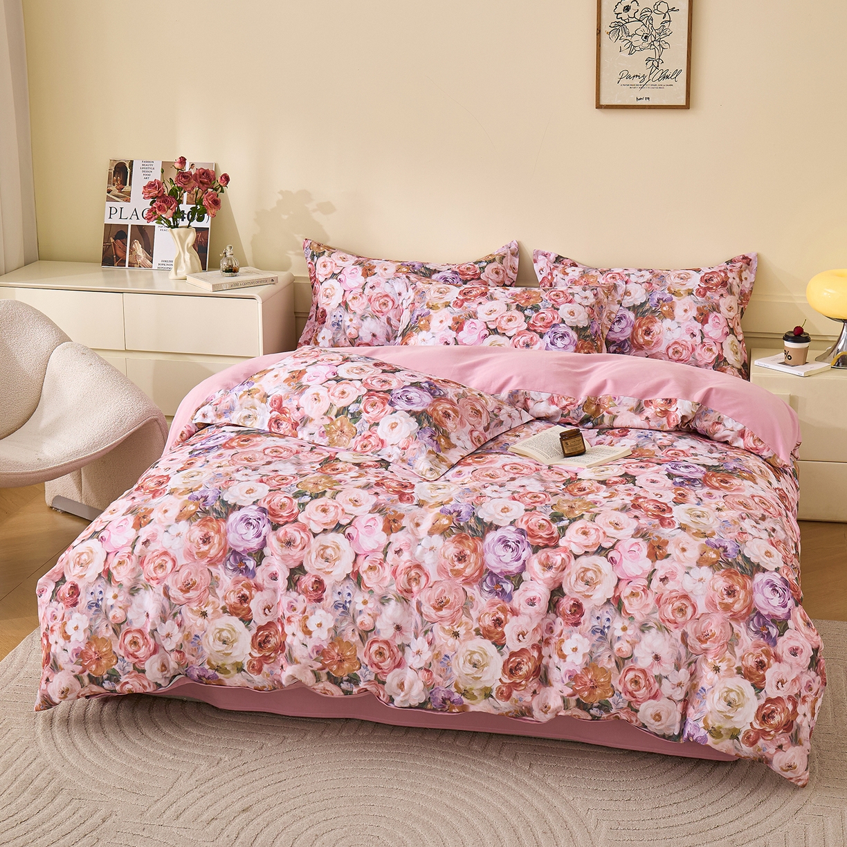 91家纺网 家纺一手货源 找家纺 元元家居（元元被业） 2025秋冬新款全棉纯棉磨毛印花四件套 听香水榭