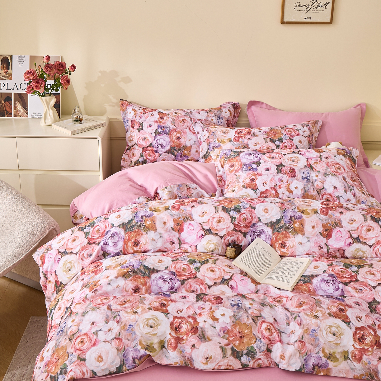 91家纺网 家纺一手货源 找家纺 元元家居（元元被业） 2025秋冬新款全棉纯棉磨毛印花四件套 听香水榭